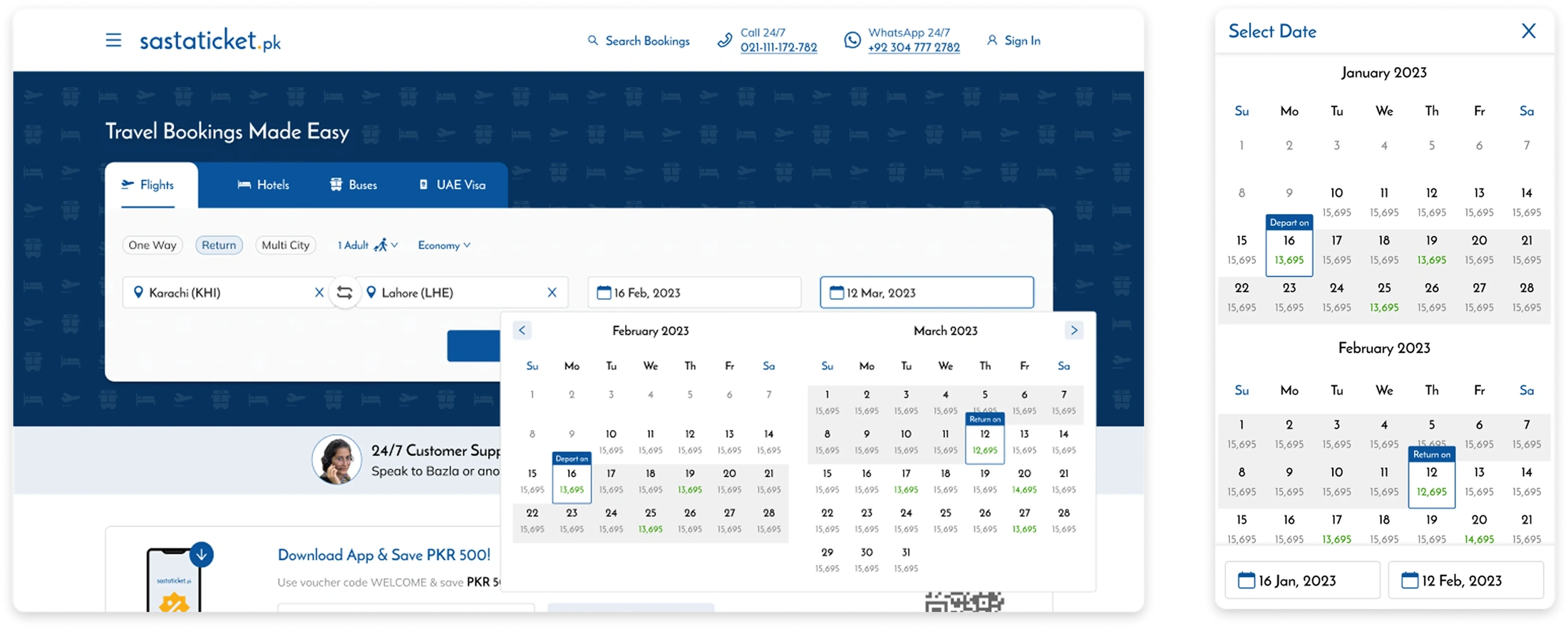Fare calendar after