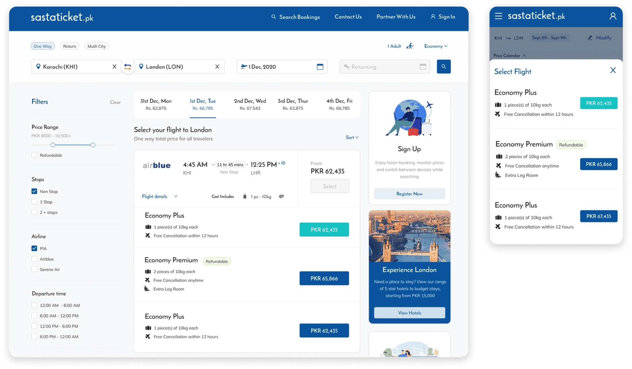 Fare options before