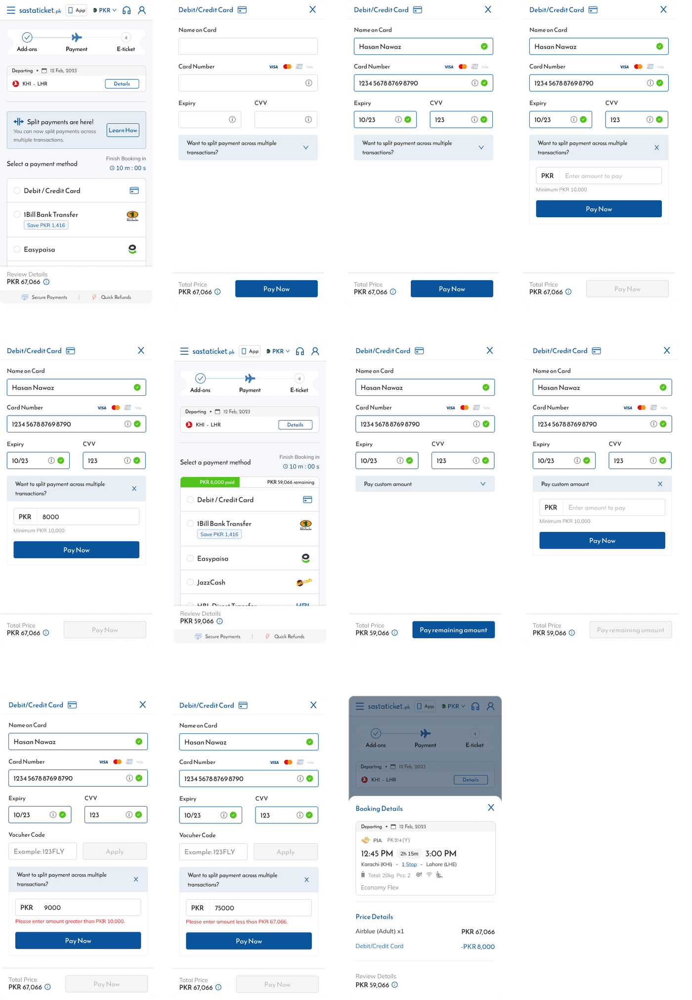 Partial Payments flow splitting a booking across payment methods