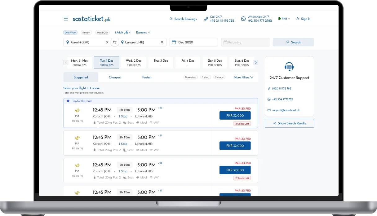 Sastaticket booking funnel