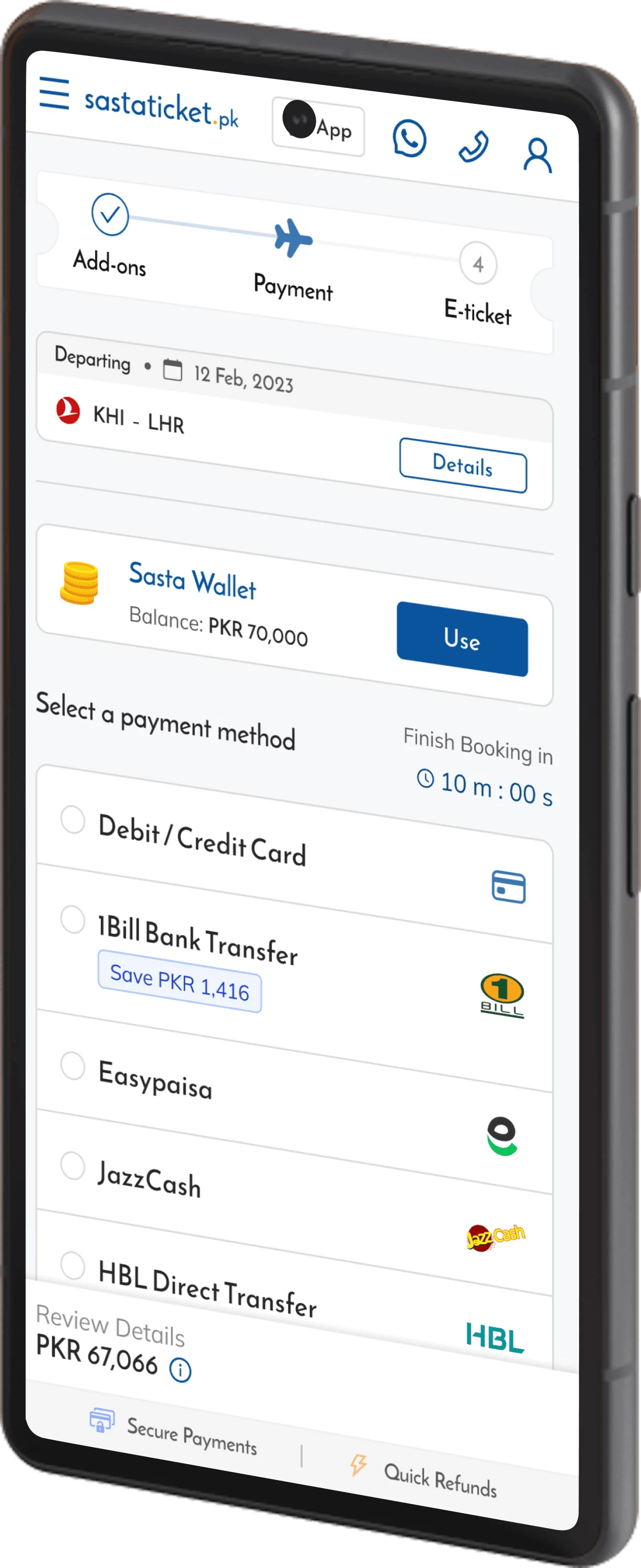 Sastaticket wallet features